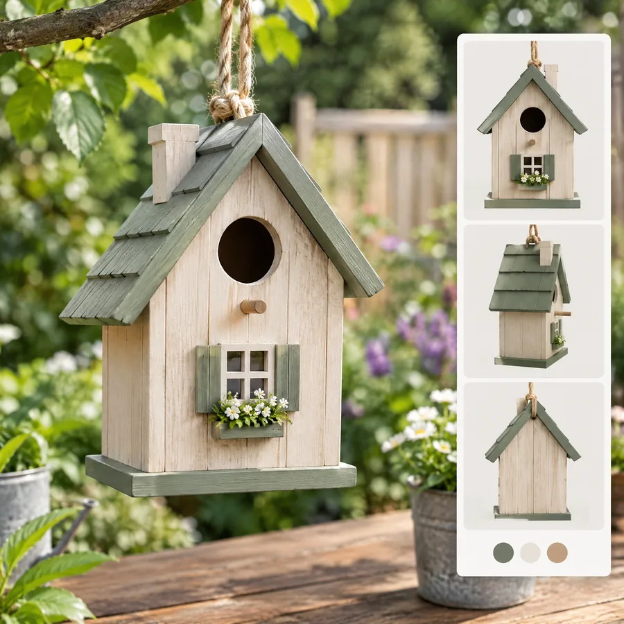 Unbranded decorative hanging wooden garden birdhouse
