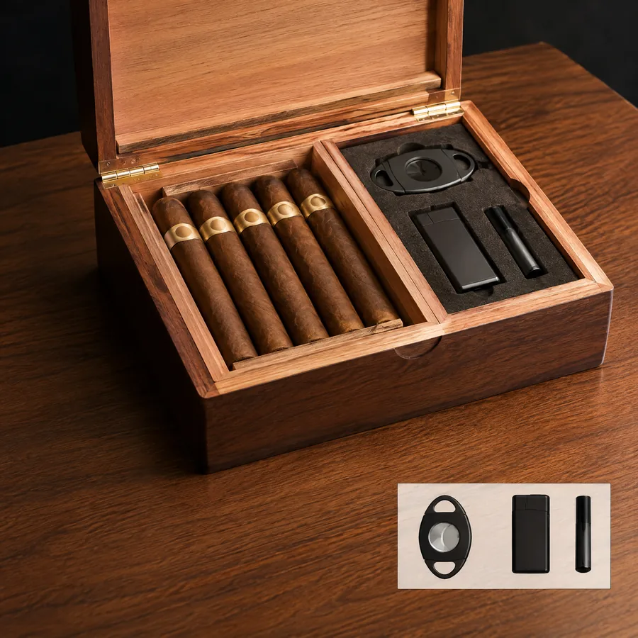 Unbranded cigar case accessory compartment detail