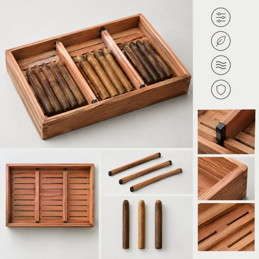 Unbranded adjustable cedar divider layout for loose cigar storage