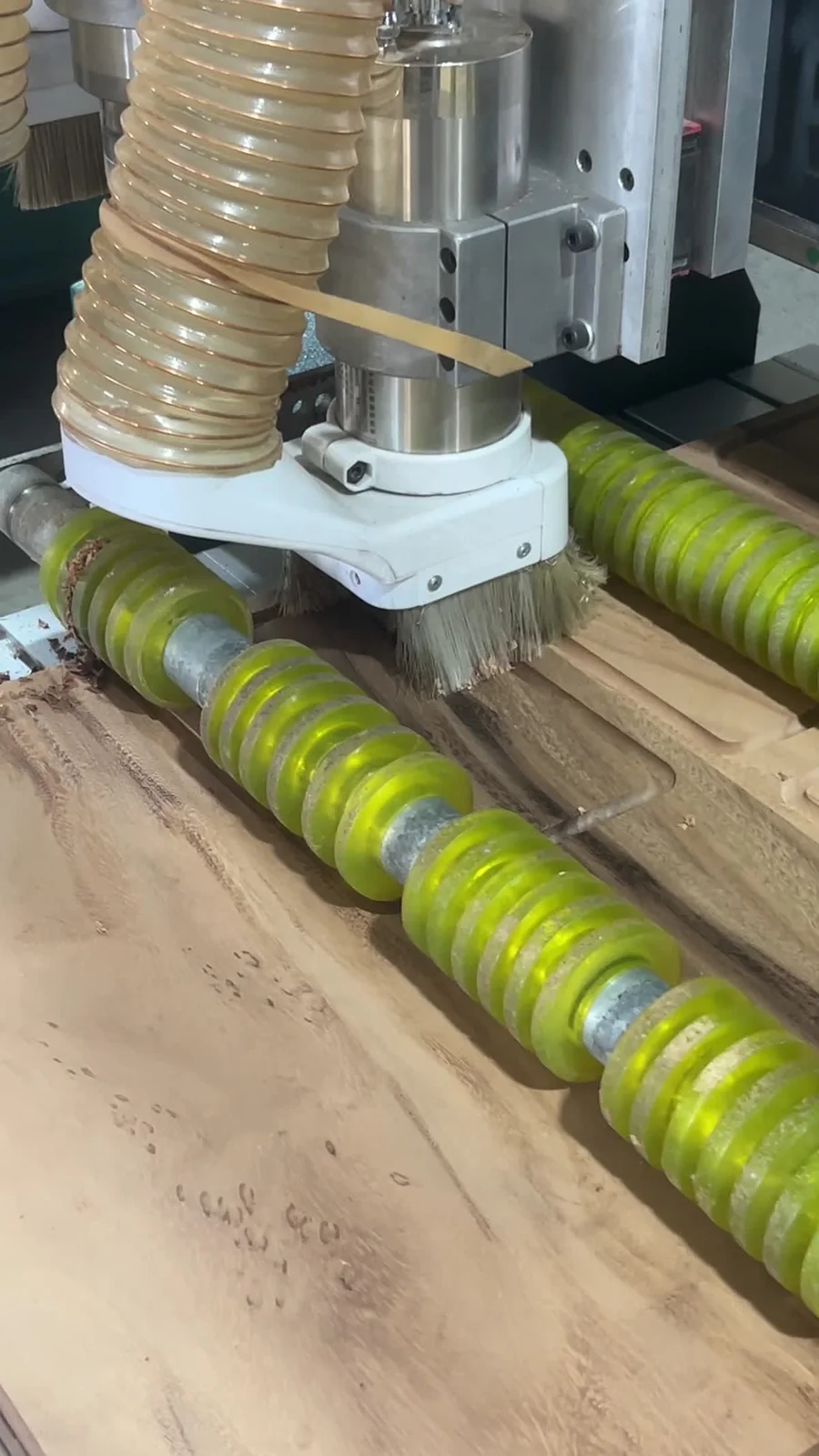 CNC operation cutting a wood component in the factory workshop
