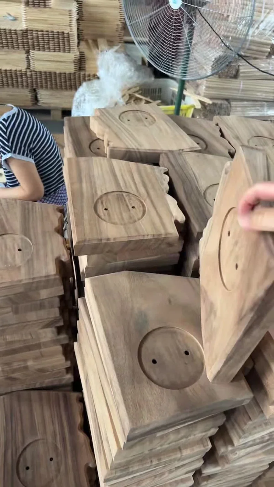 Wood components prepared at a factory workstation