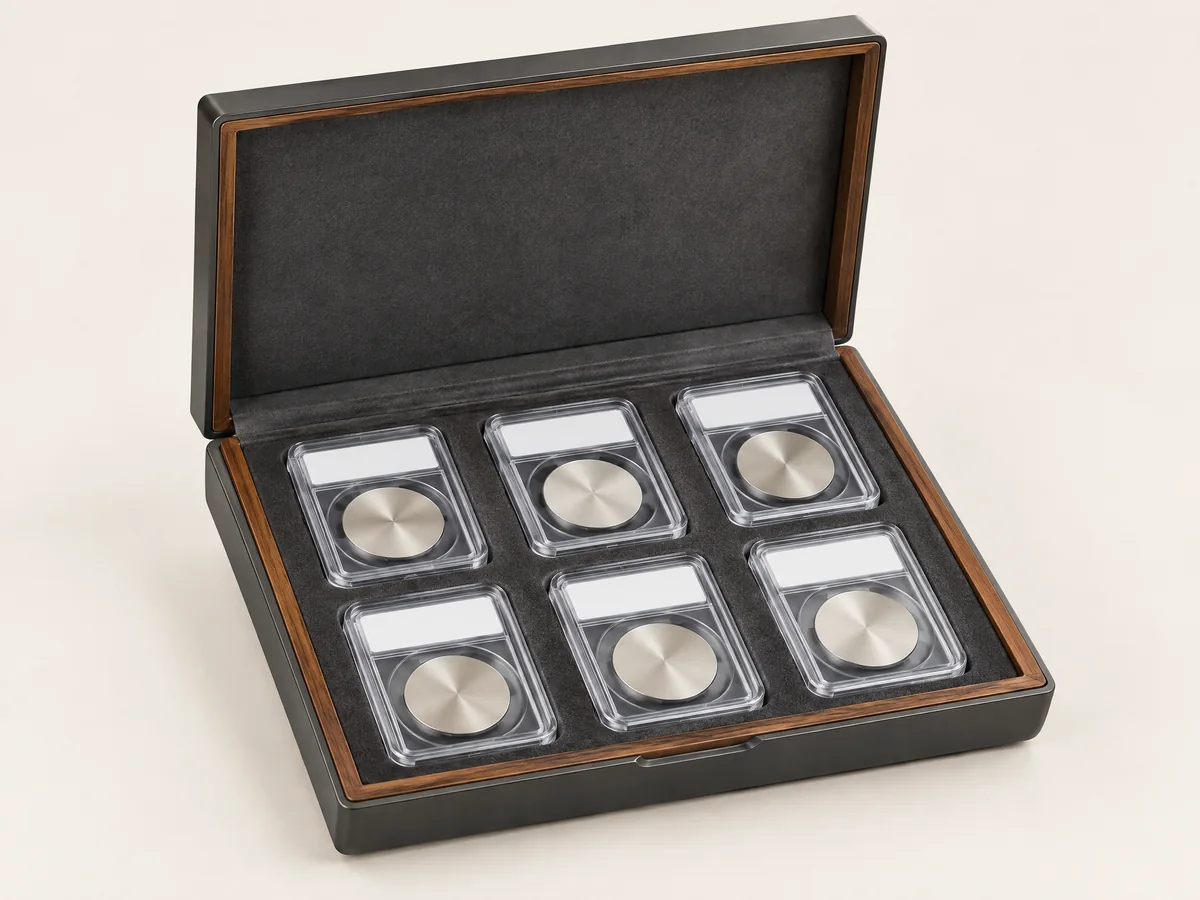 Compact coin portfolio case with individual transparent slab and capsule channels