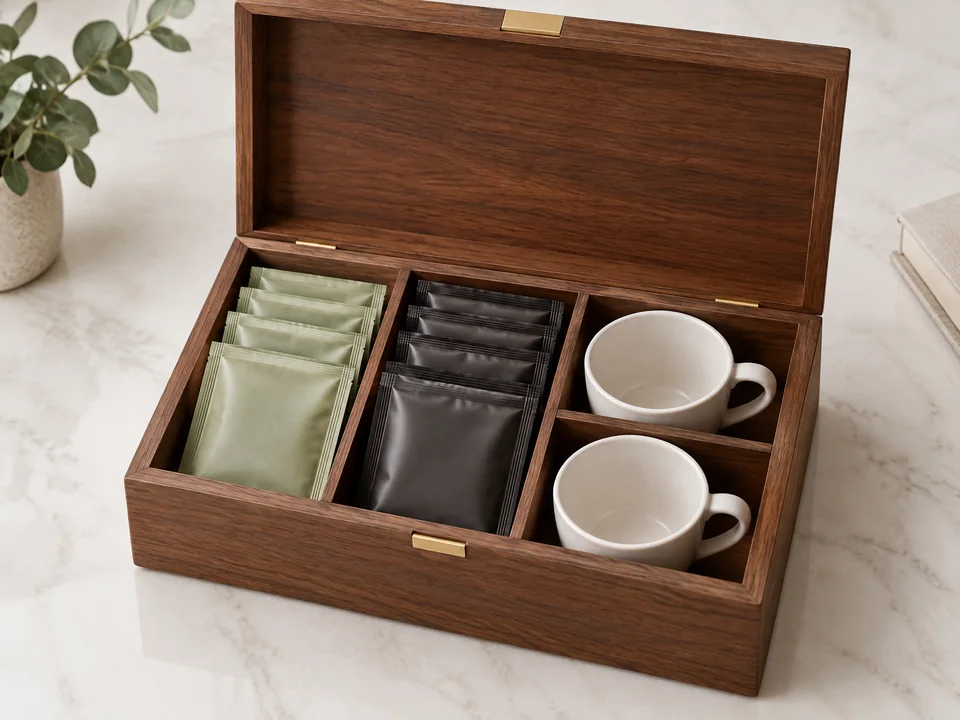 Custom wooden tea and coffee welcome gift box