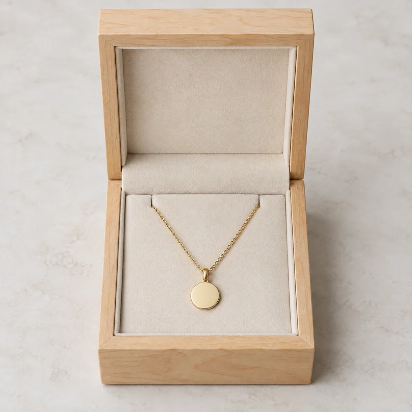 Unbranded maple necklace box with a microsuede pendant panel
