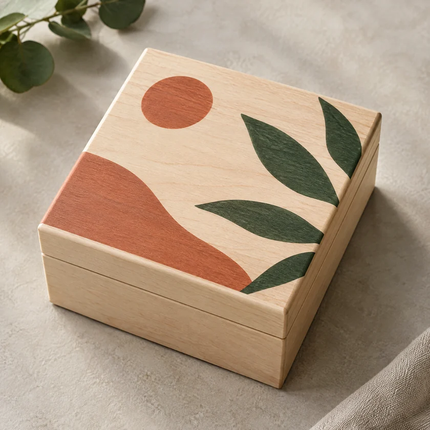 Unbranded abstract UV colour print on a maple jewelry box lid