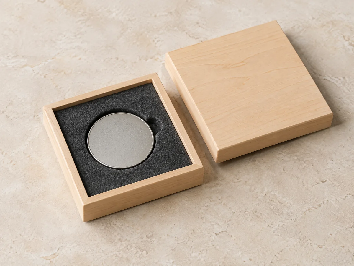 Coin case with removable lift-off maple cover