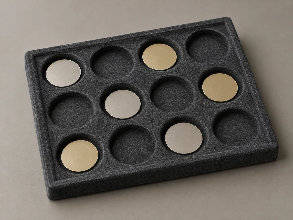 Charcoal felt cell tray for a multi-coin collection