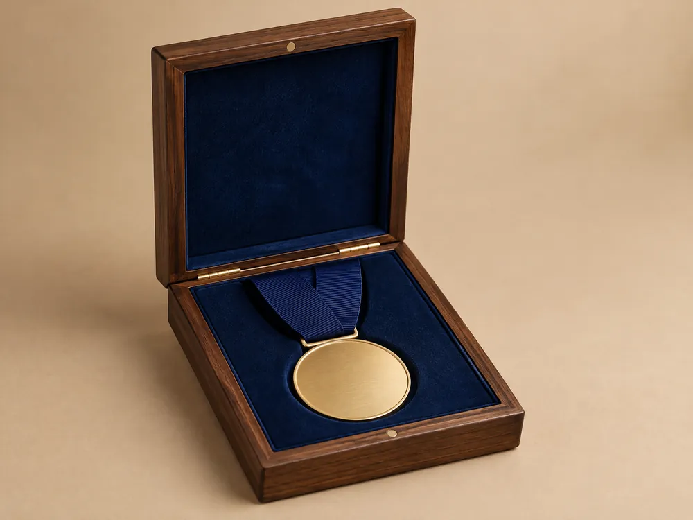 Unbranded walnut single medal presentation case