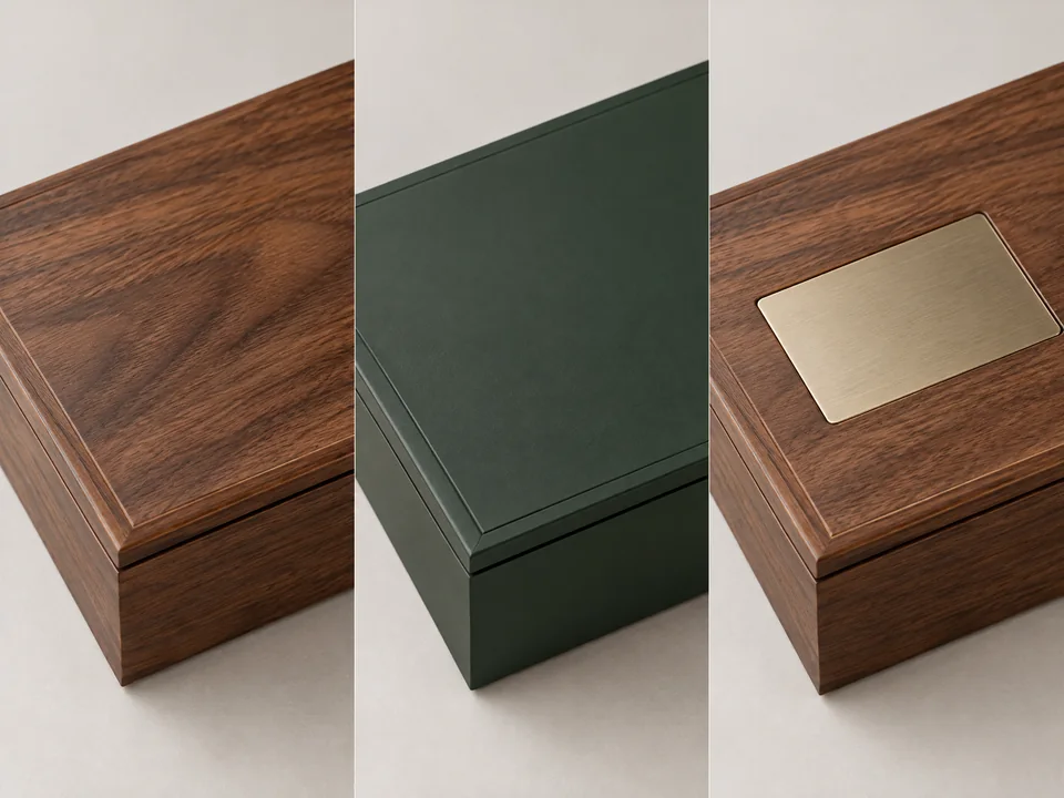 Custom wood perfume box branding and finish directions
