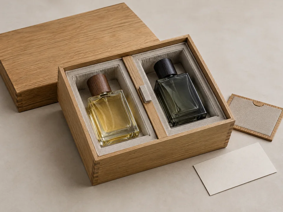 Two-bottle custom wood perfume gift box