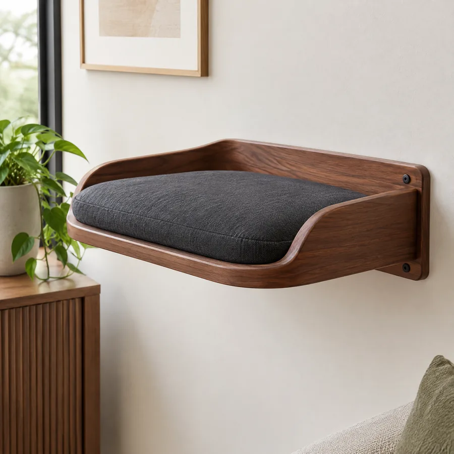Unbranded walnut wall perch with removable padded cushion