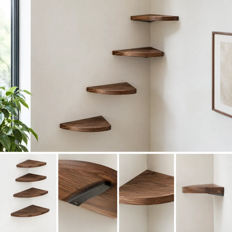 Unbranded walnut cat corner steps forming an interior climbing route