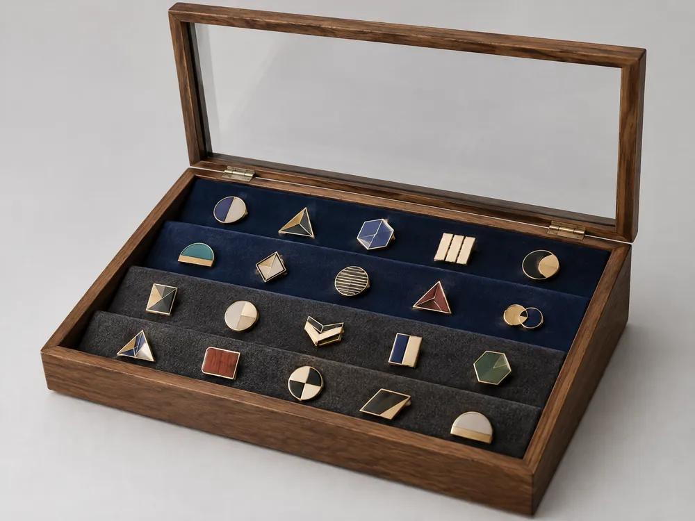 Unbranded tiered lapel pin display case