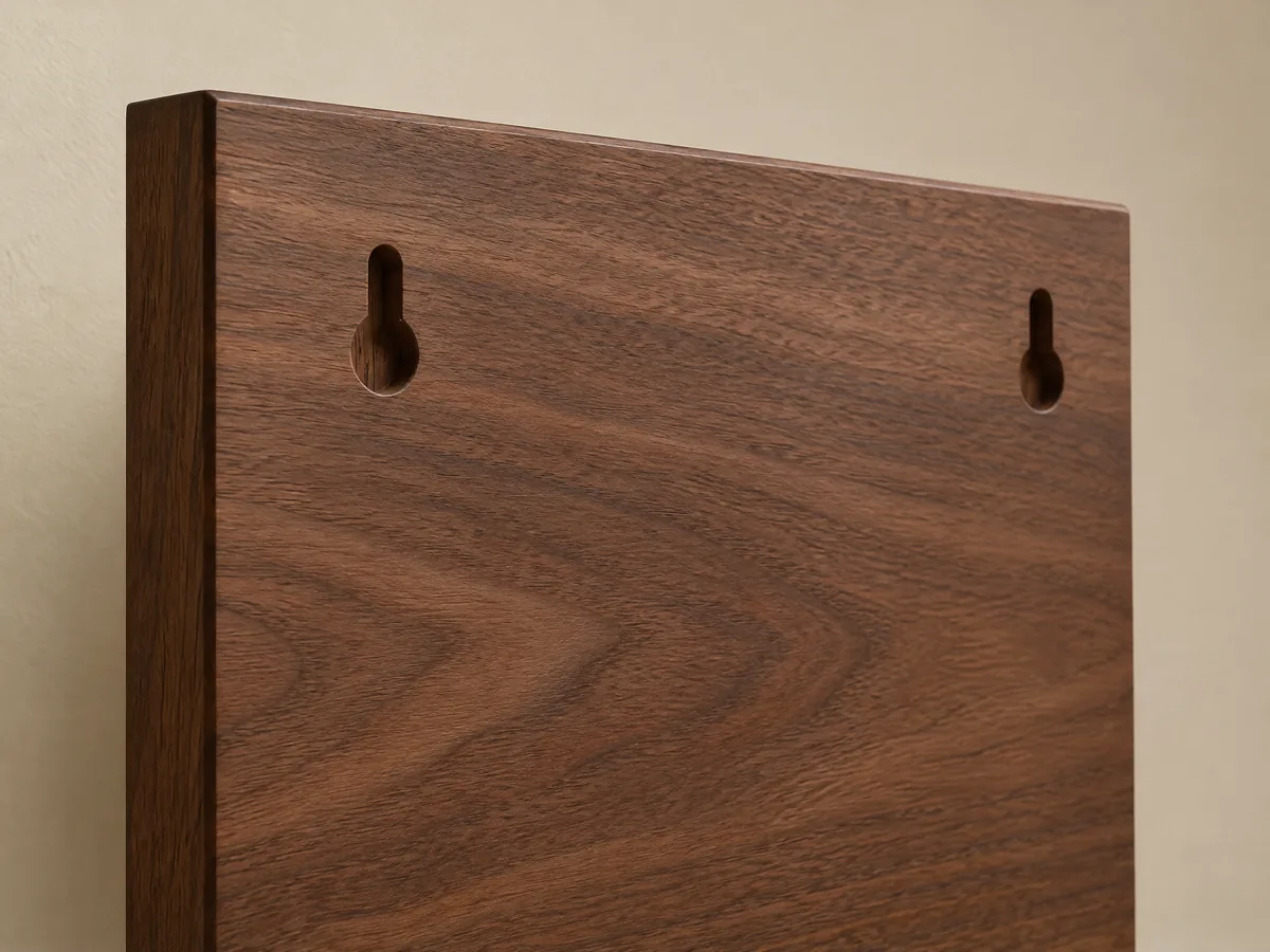 Routed Keyhole Back shown on the back of a custom wood plaque