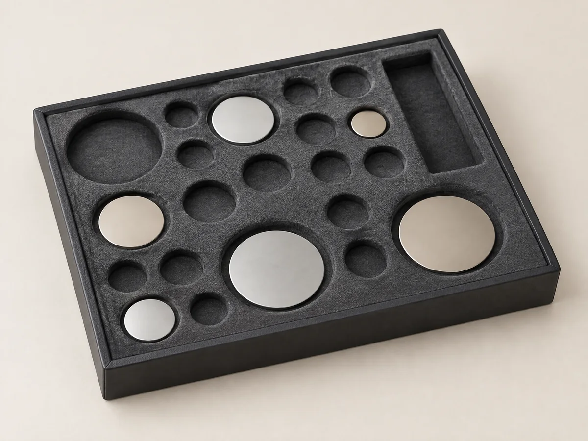 Modular tray with mixed-size round and rectangular holder wells