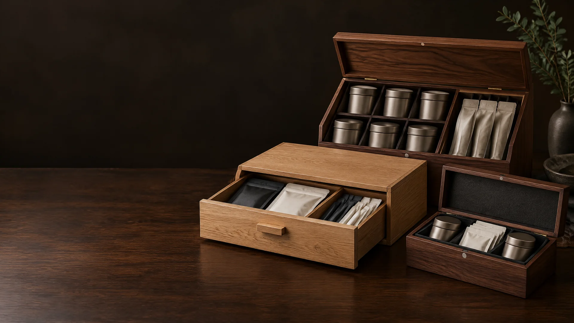 Unbranded custom wooden tea and coffee gift box family