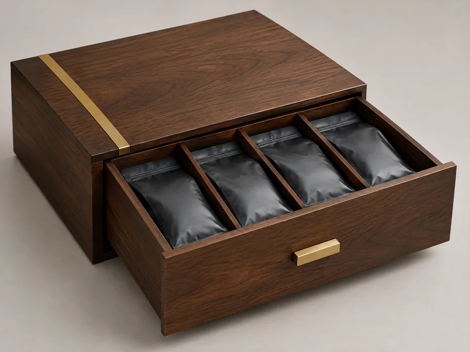 Custom wooden coffee origin drawer box