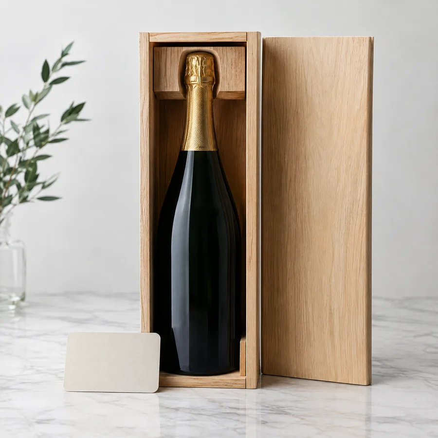 Unbranded wood wine box with bottle neck support