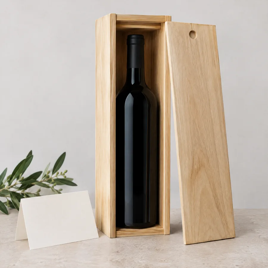 Unbranded single-bottle wood wine presentation box