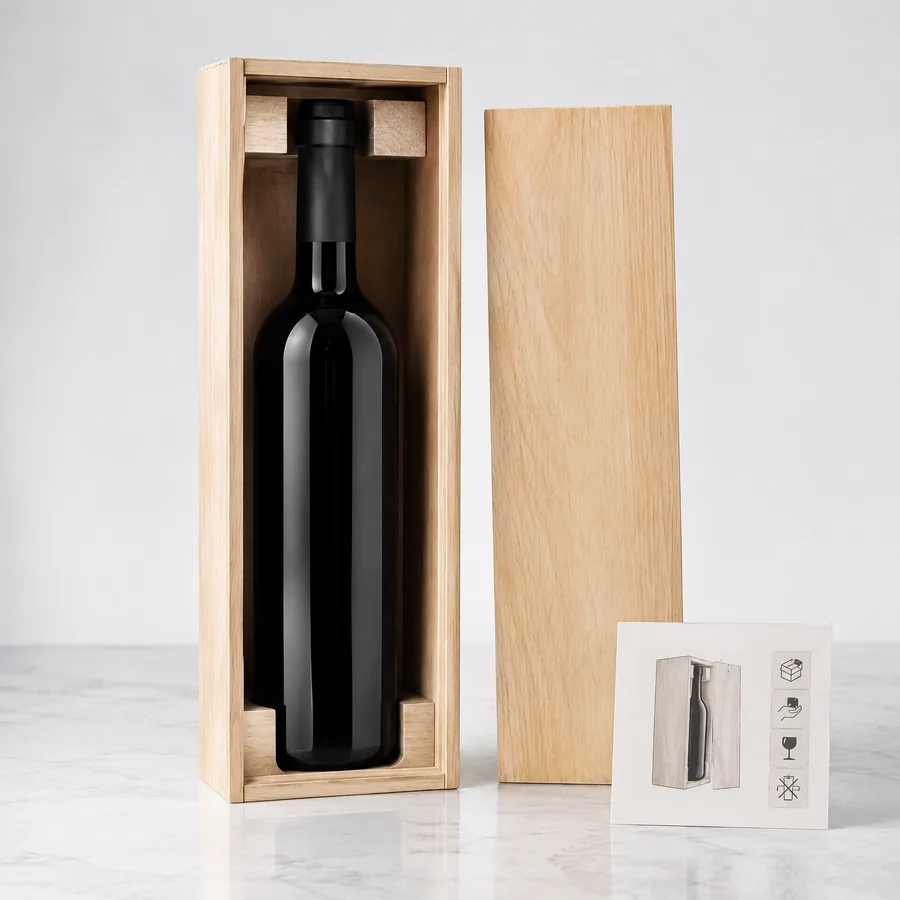 Unbranded handle-free wood wine presentation box