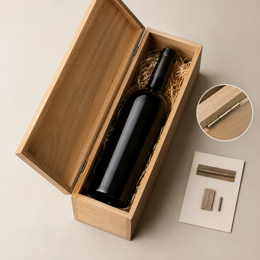 Unbranded wood wine box with hinged lid