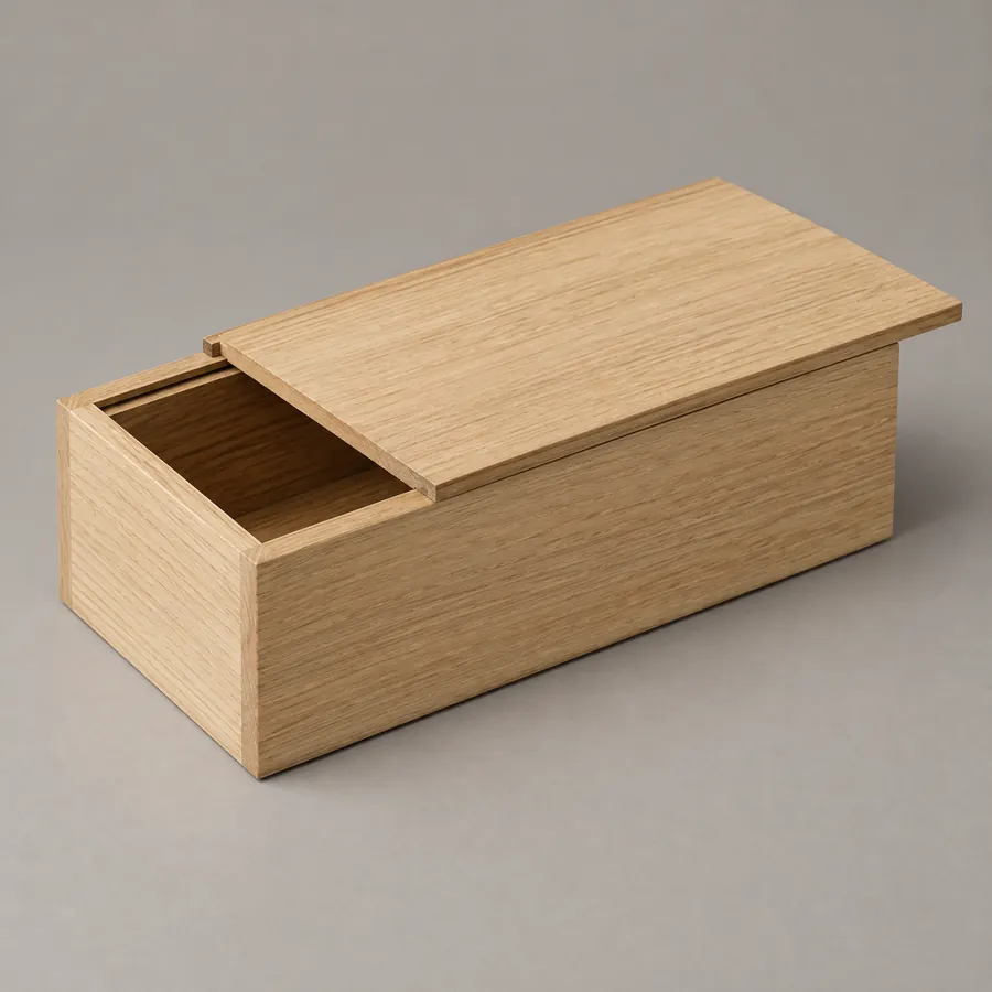 Unbranded custom wooden box made from pale natural oak