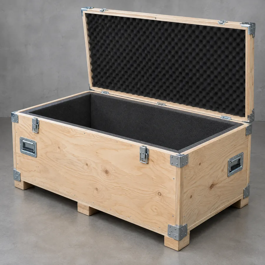 Unbranded reinforced wooden transport case with protective foam lining