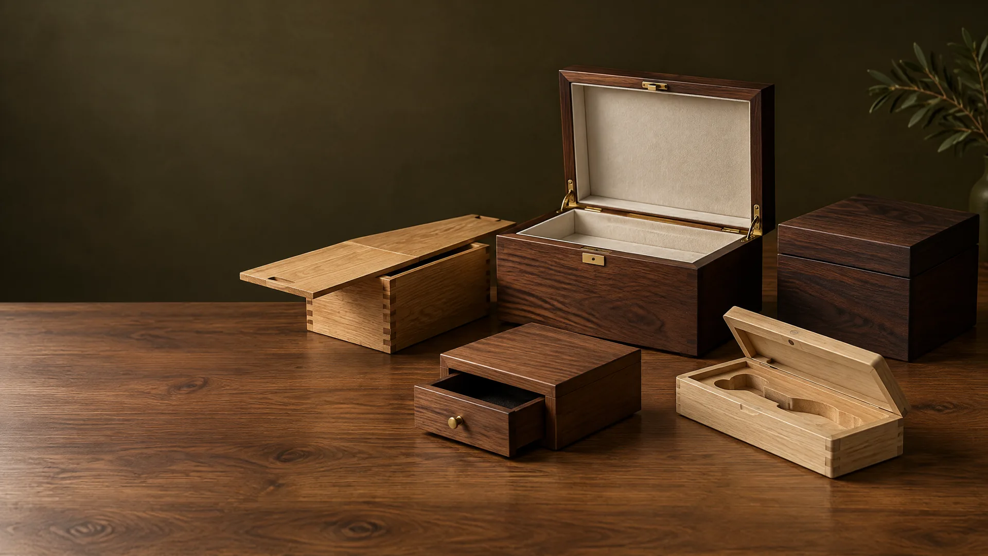 Unbranded custom rigid wood presentation and packaging boxes