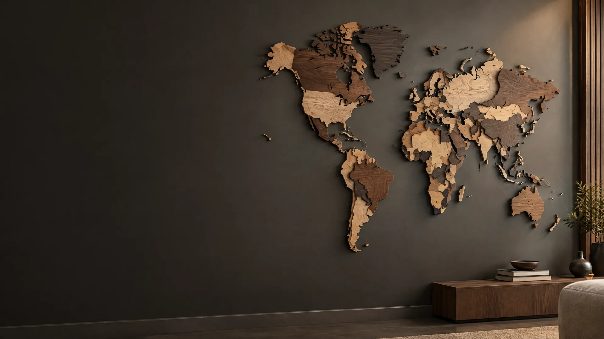 Unbranded custom three dimensional wood world map wall art